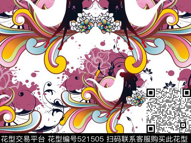 神仙女郎抽象人物渐变色数码印花华亿平台下载（图片编号: 521505） - 瓦栏（Walan）