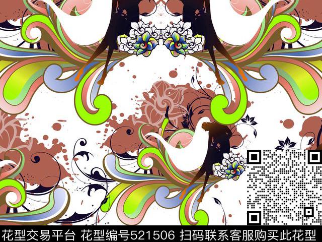 神仙女郎抽象人物渐变色数码印花华亿平台下载（图片编号: 521506） - 瓦栏（Walan）