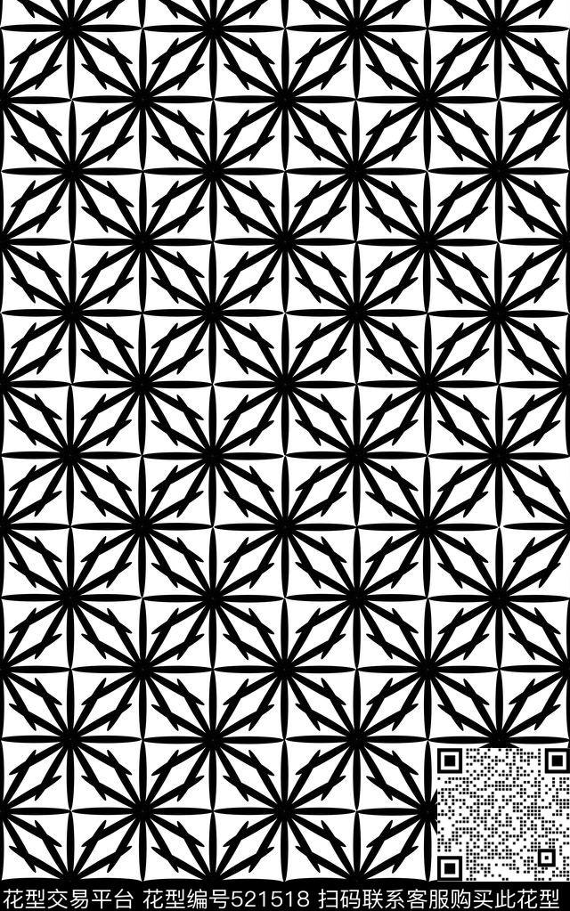 格子黑白几何传统印花华亿平台下载（图片编号: 521518） - 瓦栏（Walan）