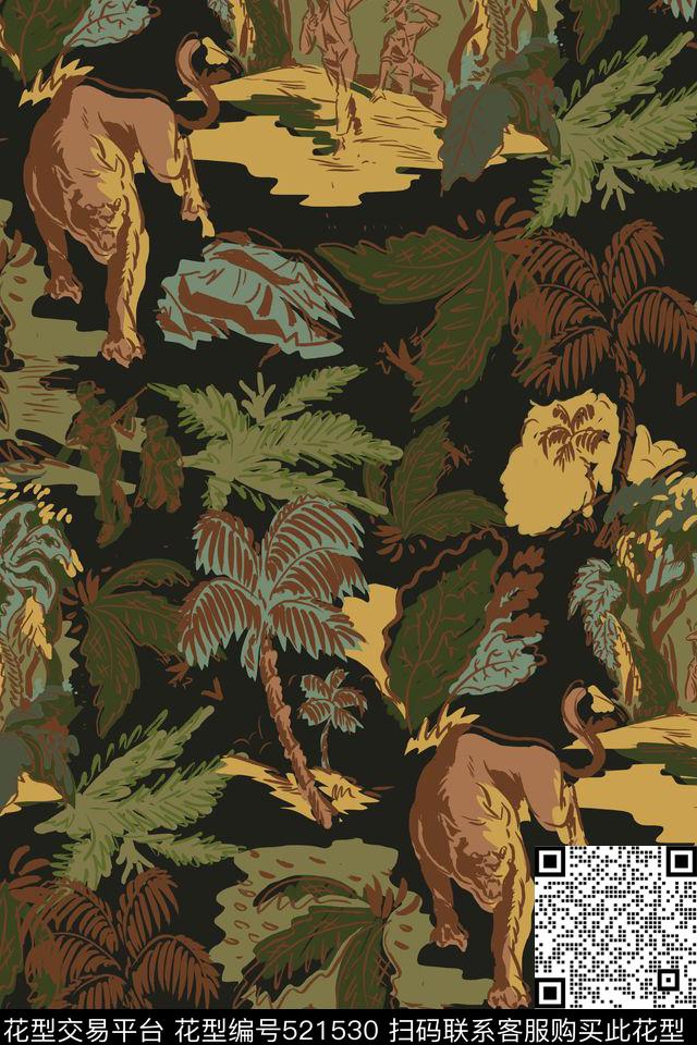 休闲热带风情植物动物传统印花华亿平台下载（图片编号: 521530） - 瓦栏（Walan）