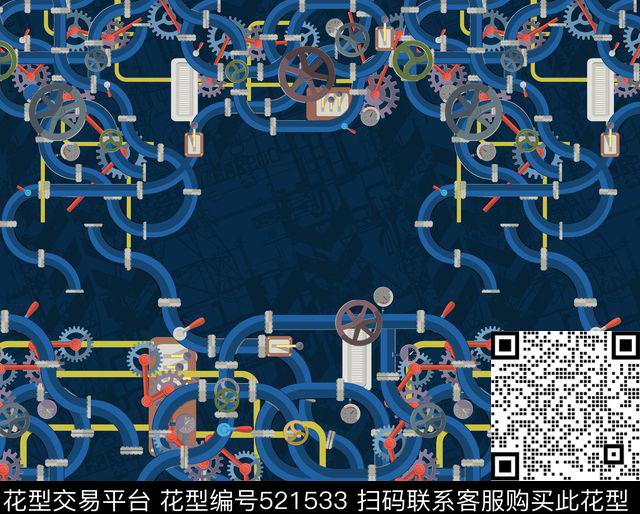流行时尚机械管道数码印花华亿平台下载（图片编号: 521533） - 瓦栏（Walan）