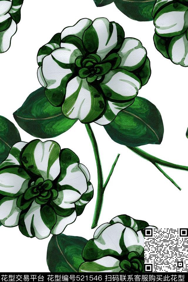 大牌花卉手绘数码印花华亿平台下载（图片编号: 521546） - 瓦栏（Walan）