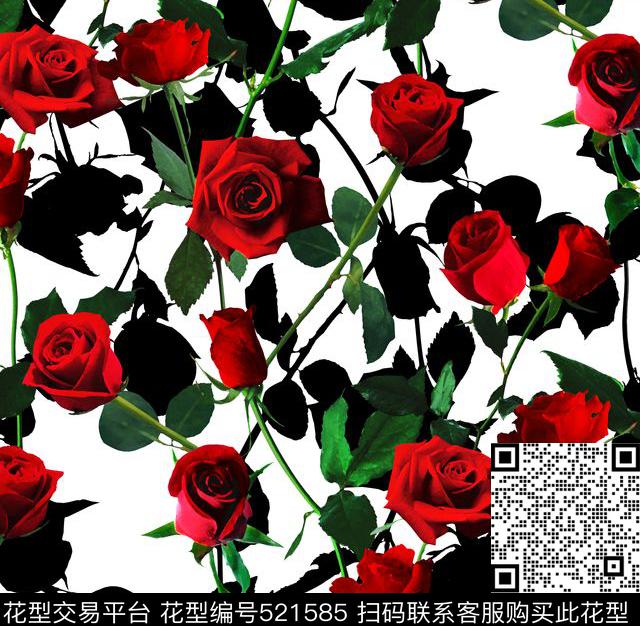大牌玫瑰复古数码印花华亿平台下载（图片编号: 521585） - 瓦栏（Walan）