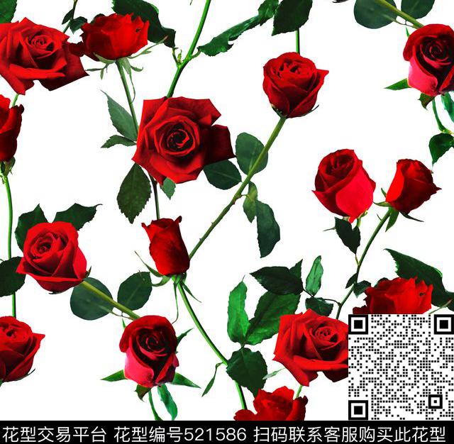 大牌玫瑰复古数码印花华亿平台下载（图片编号: 521586） - 瓦栏（Walan）
