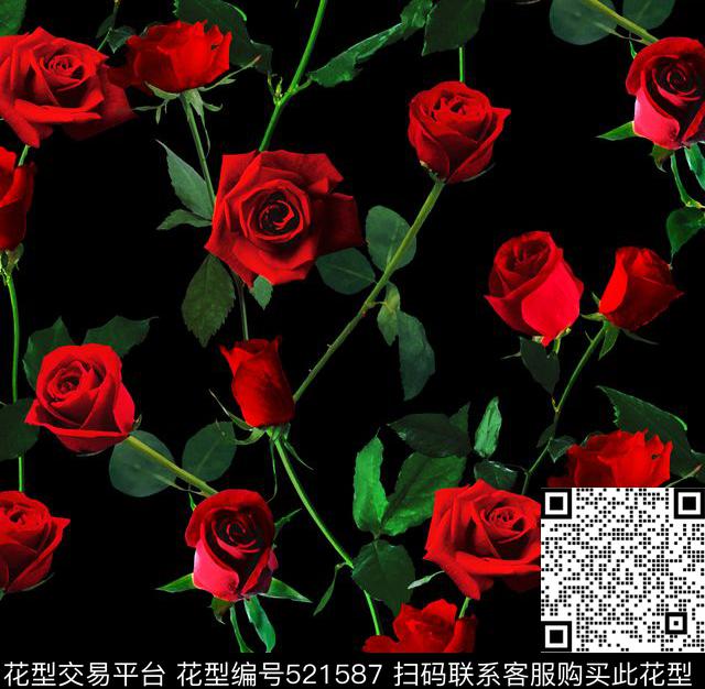 大牌玫瑰复古数码印花华亿平台下载（图片编号: 521587） - 瓦栏（Walan）