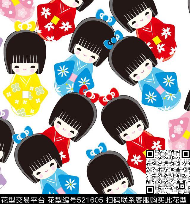 日本风瓷娃娃卡通人物传统印花华亿平台下载（图片编号: 521605） - 瓦栏（Walan）