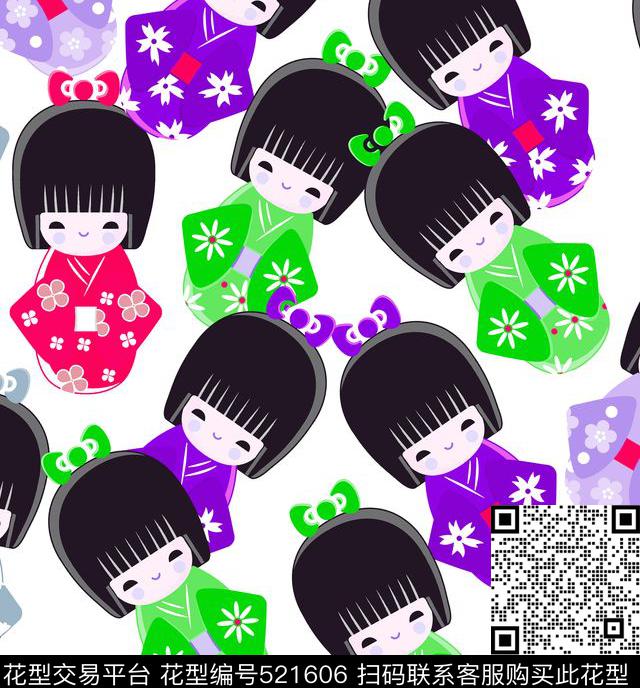 日本风瓷娃娃卡通人物传统印花华亿平台下载（图片编号: 521606） - 瓦栏（Walan）