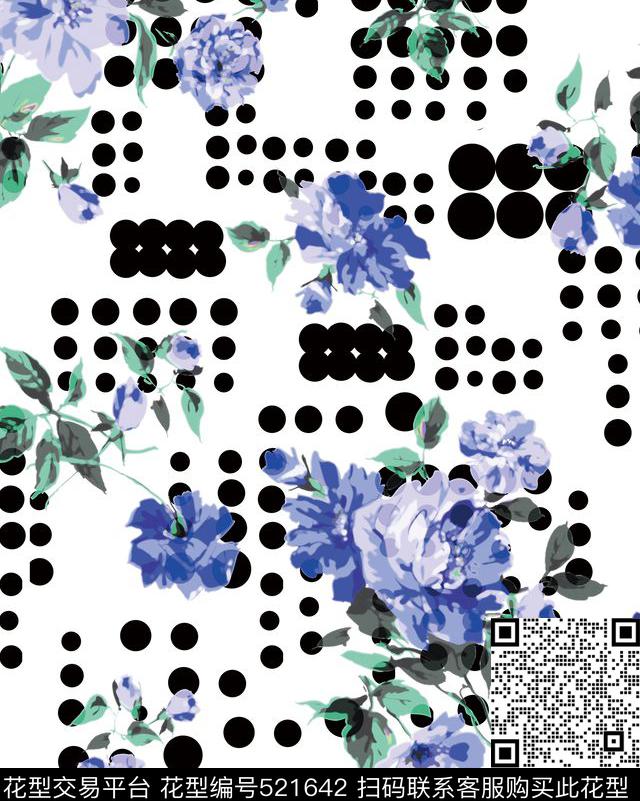 原创花卉优雅数码印花华亿平台下载（图片编号: 521642） - 瓦栏（Walan）