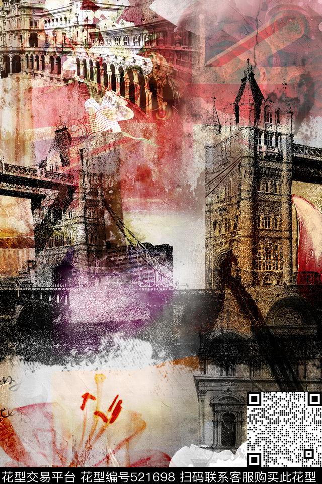 英伦复古复古建筑塔桥玫瑰花卉油画花卉精美男装独幅图案四方连续男士秋冬衬衫大牌女装数码印花华亿平台下载（图片编号: 521698） - 瓦栏（Walan）