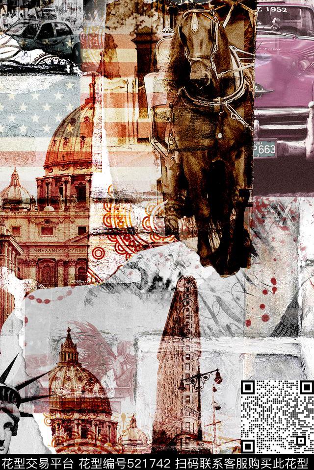 拼贴复古欧式数码印花华亿平台下载（图片编号: 521742） - 瓦栏（Walan）