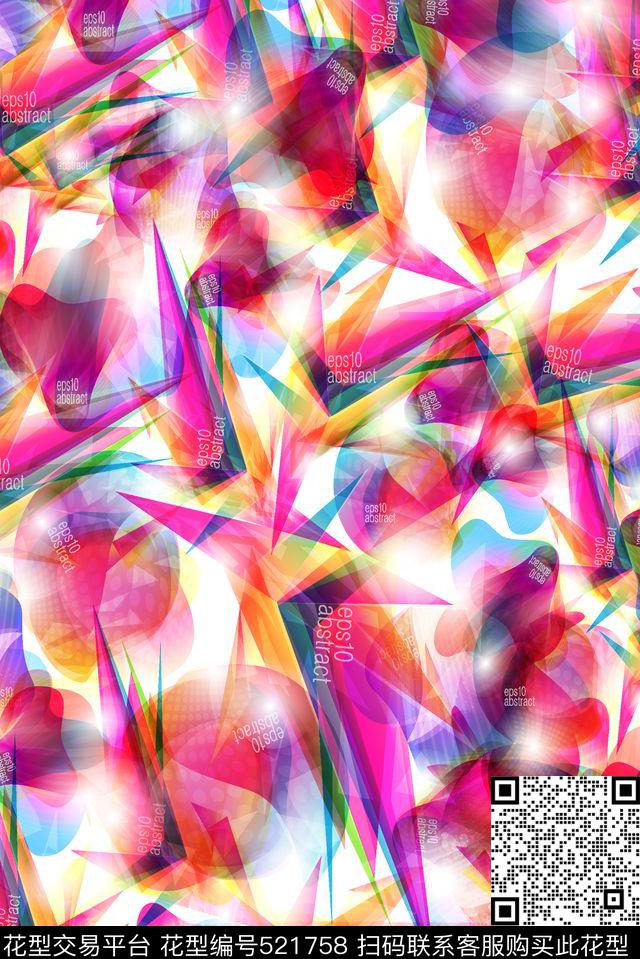 抽象炫彩色彩数码印花华亿平台下载（图片编号: 521758） - 瓦栏（Walan）