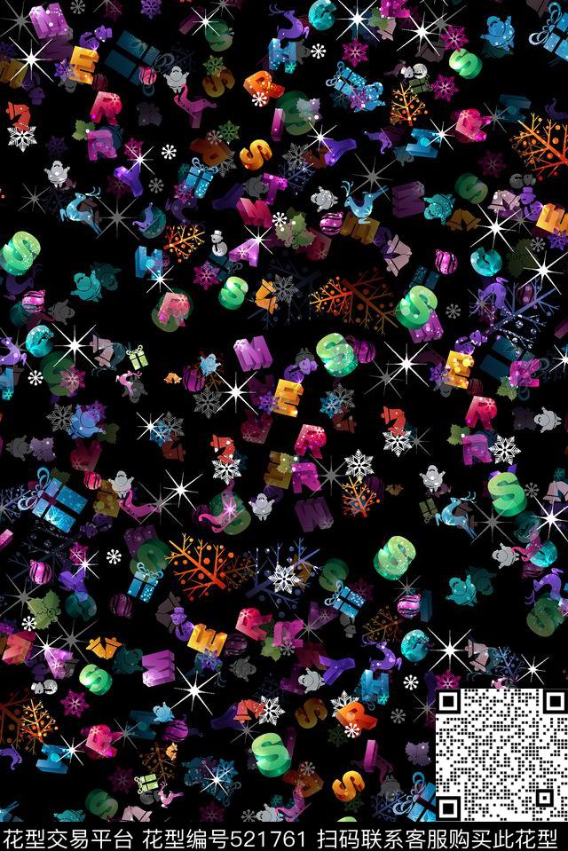 炫彩雪花字母数码印花华亿平台下载（图片编号: 521761） - 瓦栏（Walan）