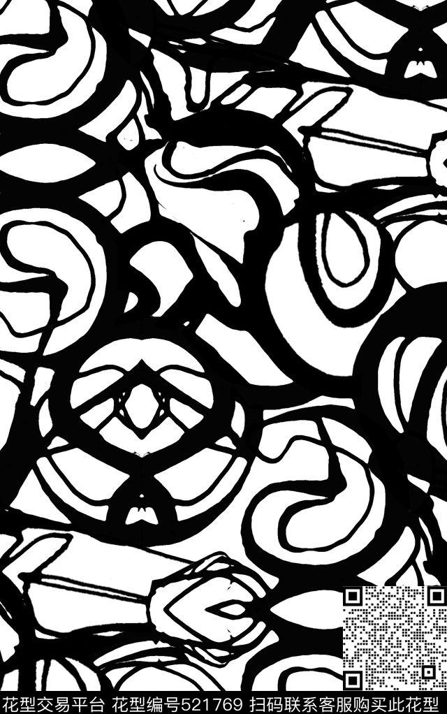 简约线条黑白传统印花华亿平台下载（图片编号: 521769） - 瓦栏（Walan）