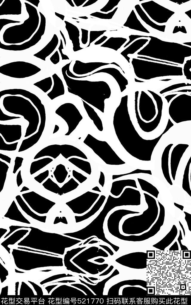 简约线条黑白传统印花华亿平台下载（图片编号: 521770） - 瓦栏（Walan）