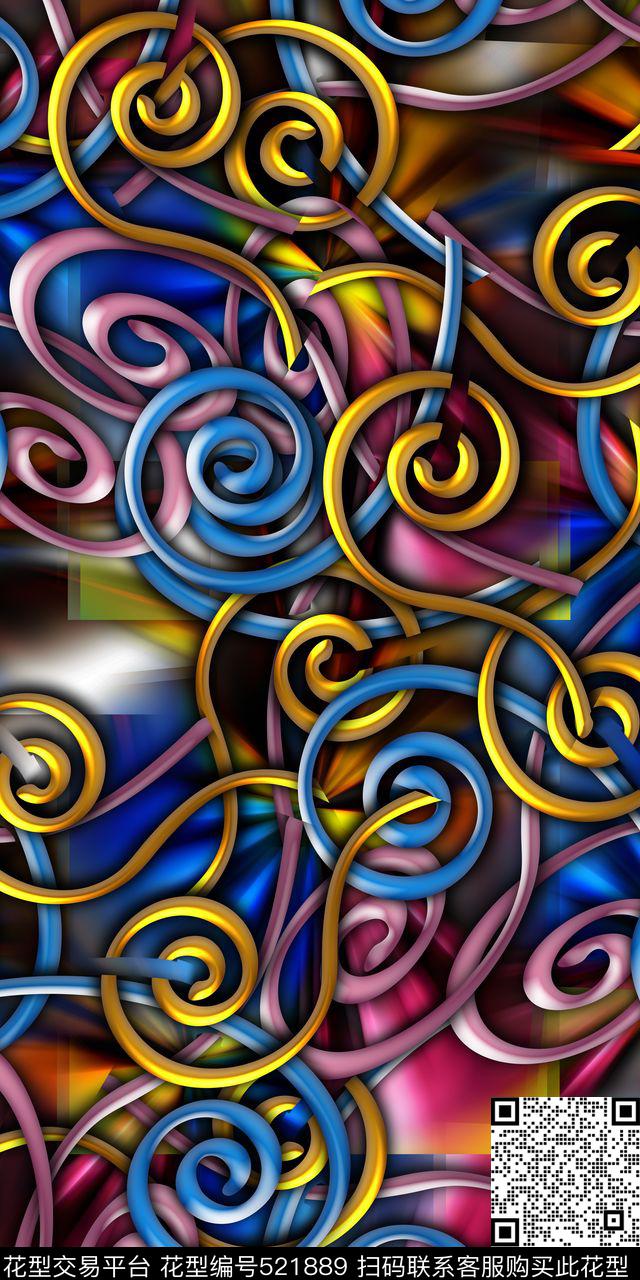 抽象几何炫彩数码印花华亿平台下载（图片编号: 521889） - 瓦栏（Walan）