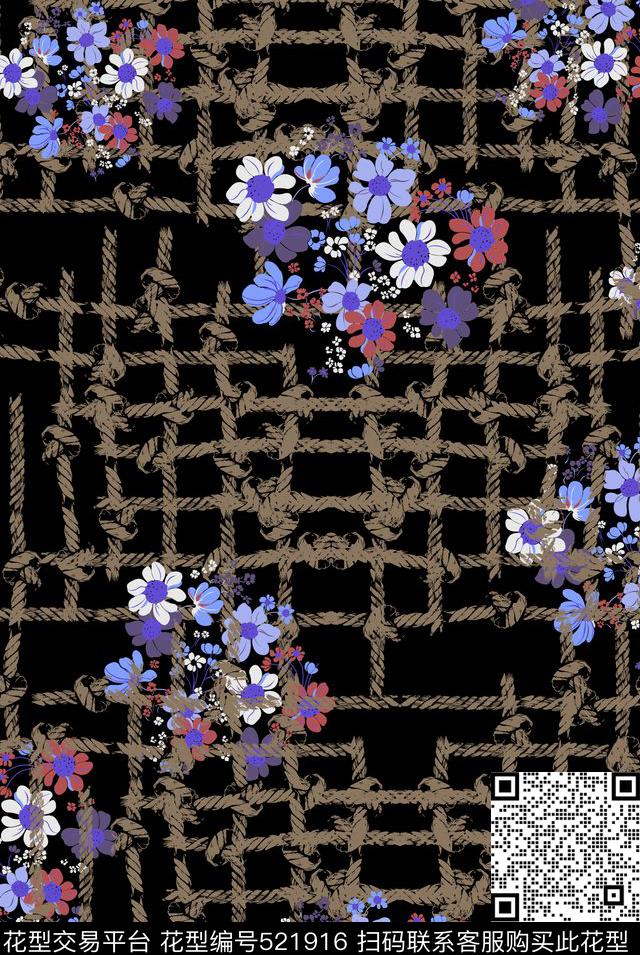 田园风麻绳小花传统印花华亿平台下载（图片编号: 521916） - 瓦栏（Walan）