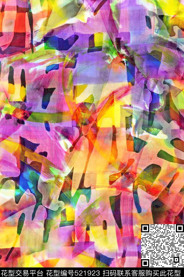 抽象多彩雪纺数码印花华亿平台下载（图片编号: 521923） - 瓦栏（Walan）