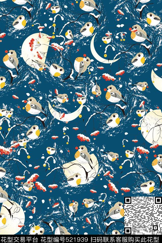 清新可爱鸟花传统印花华亿平台下载（图片编号: 521939） - 瓦栏（Walan）