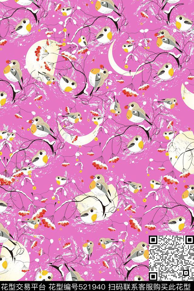 清新可爱鸟花传统印花华亿平台下载（图片编号: 521940） - 瓦栏（Walan）