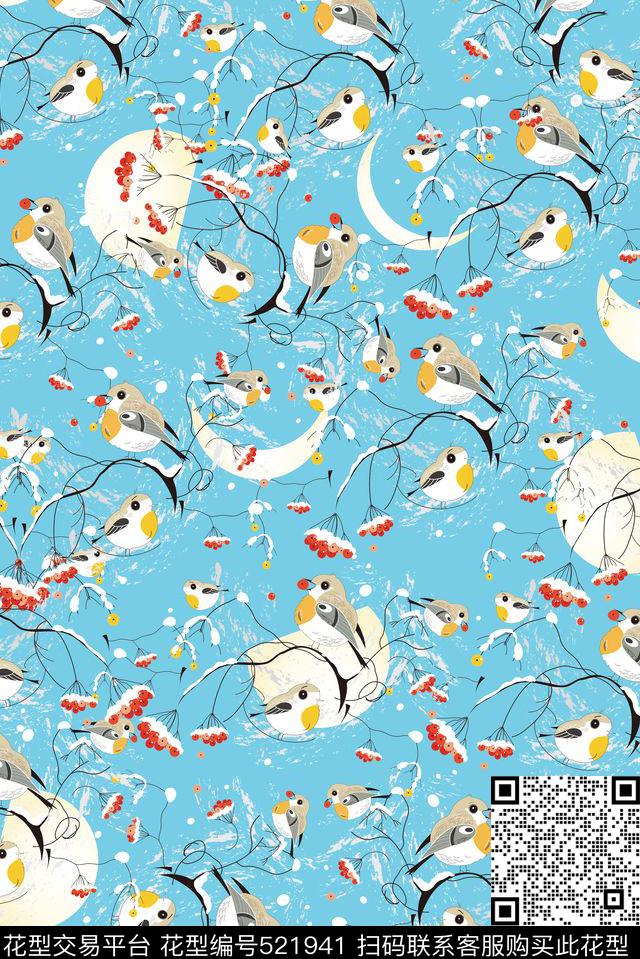 清新可爱鸟花传统印花华亿平台下载（图片编号: 521941） - 瓦栏（Walan）