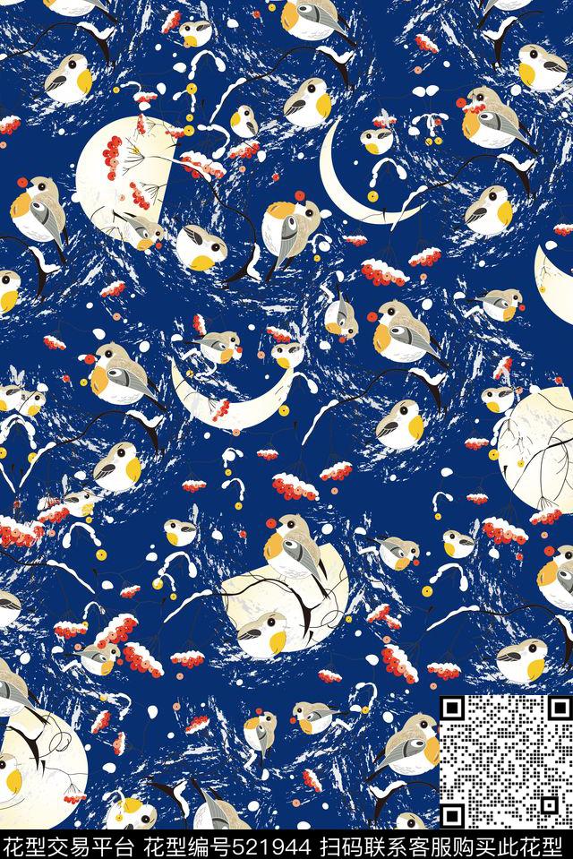 清新可爱鸟花传统印花华亿平台下载（图片编号: 521944） - 瓦栏（Walan）