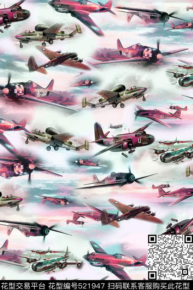 复古休闲风飞机战斗机数码印花华亿平台下载（图片编号: 521947） - 瓦栏（Walan）