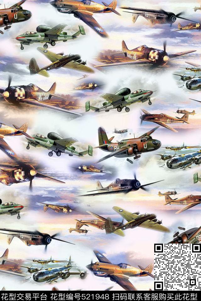 复古休闲风飞机战斗机数码印花华亿平台下载（图片编号: 521948） - 瓦栏（Walan）