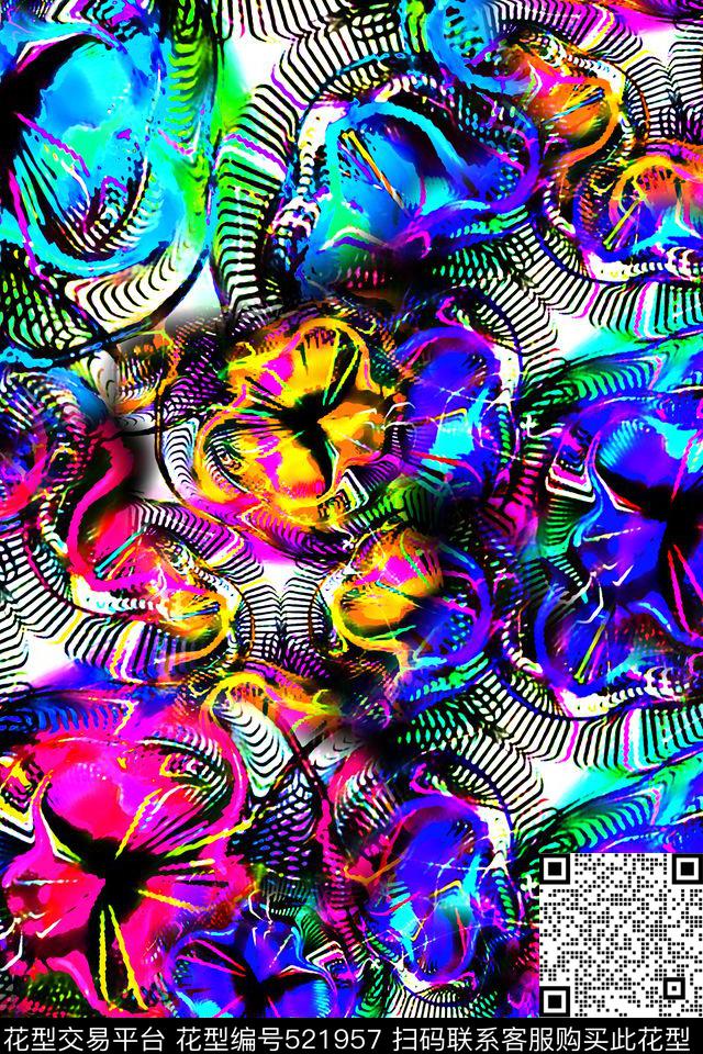 数码几何花科技感数码印花华亿平台下载（图片编号: 521957） - 瓦栏（Walan）