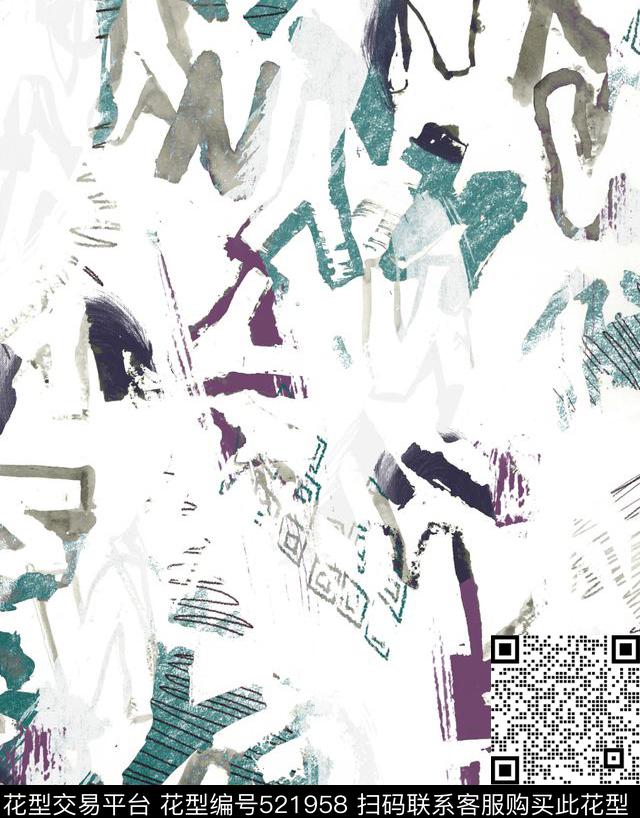 几何抽象手绘数码印花华亿平台下载（图片编号: 521958） - 瓦栏（Walan）