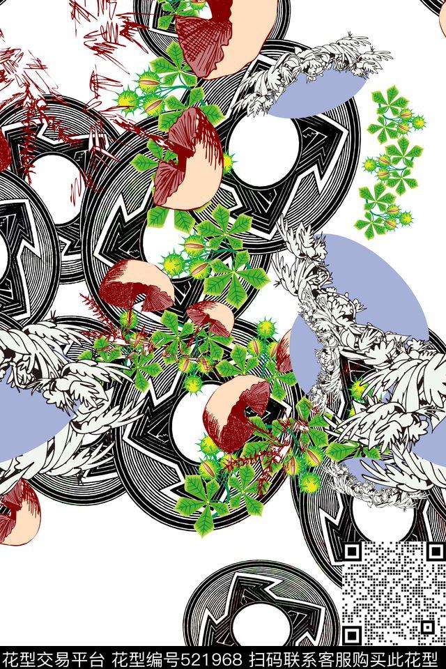 几何植物风景女装连衣裙数码印花华亿平台下载（图片编号: 521968） - 瓦栏（Walan）