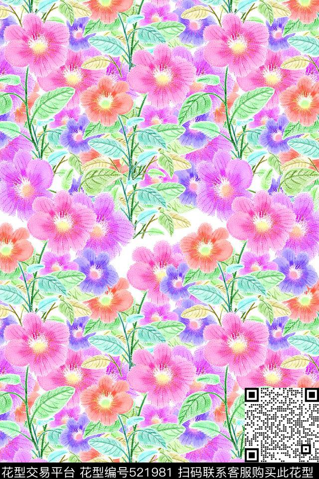 电脑绘画花卉浪漫数码印花华亿平台下载（图片编号: 521981） - 瓦栏（Walan）
