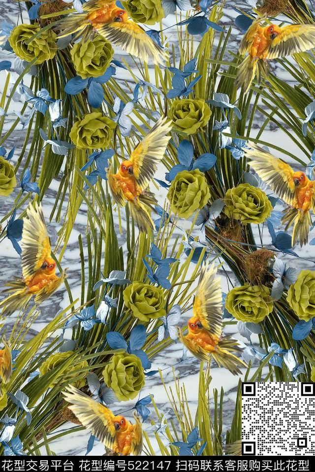 欧式石纹玫瑰数码印花华亿平台下载（图片编号: 522147） - 瓦栏（Walan）