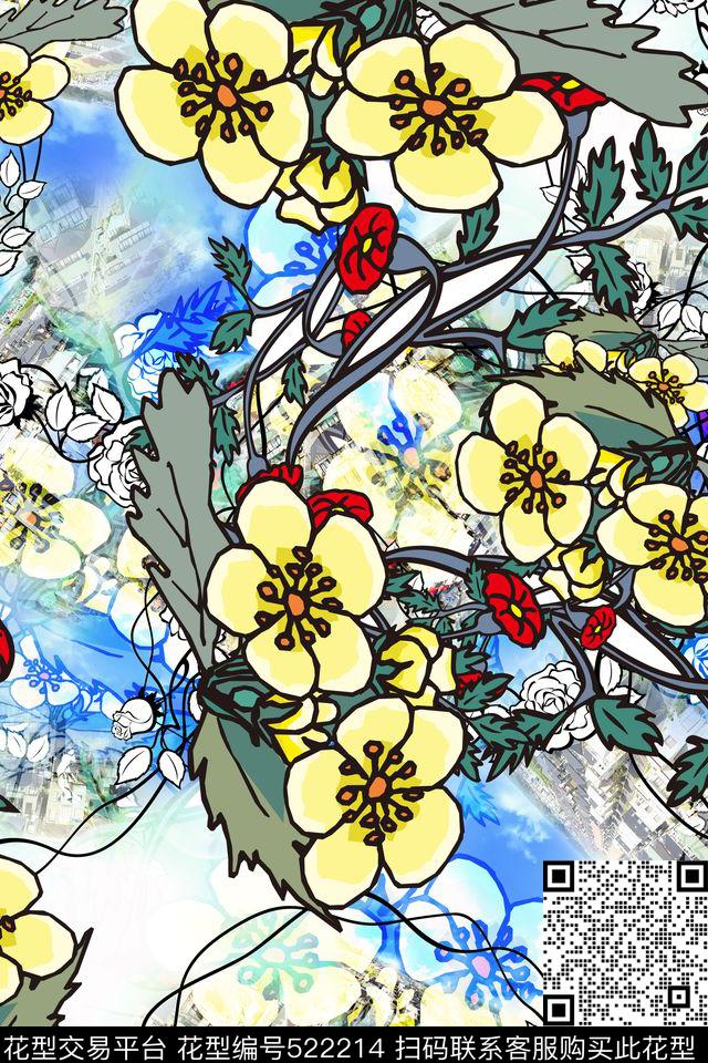 花卉女装连衣裙丝巾长巾数码印花华亿平台下载（图片编号: 522214） - 瓦栏（Walan）