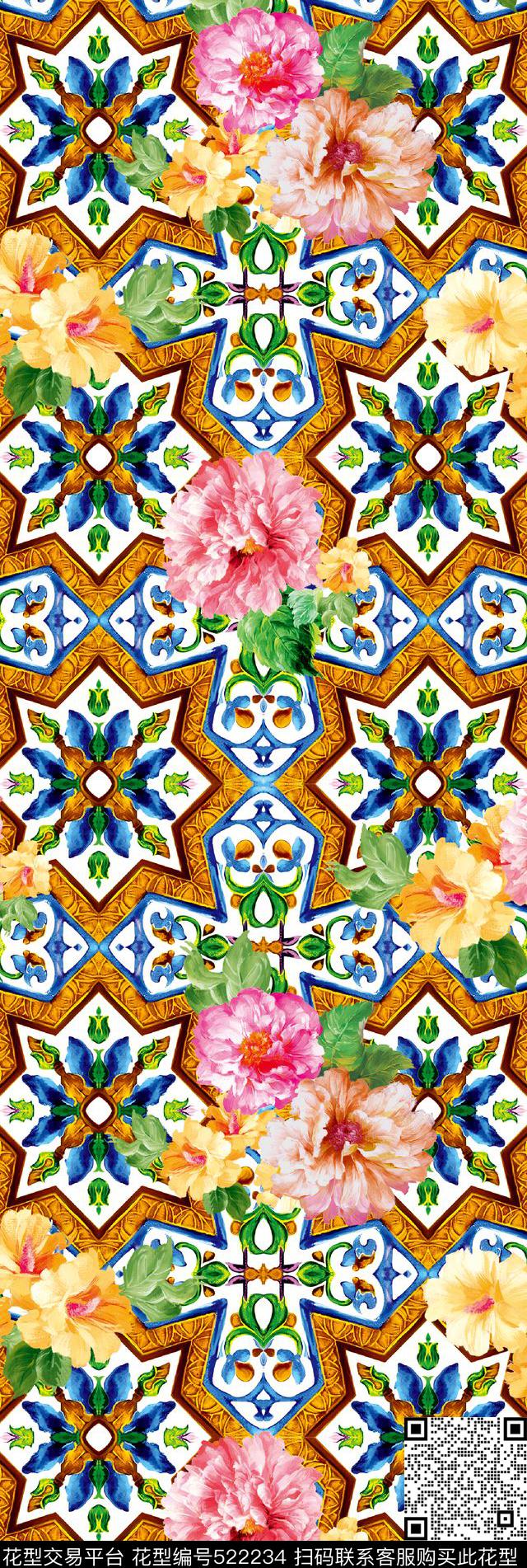 女装潮流时尚大牌欧式复古传统花纹数码印花华亿平台下载（图片编号: 522234） - 瓦栏（Walan）