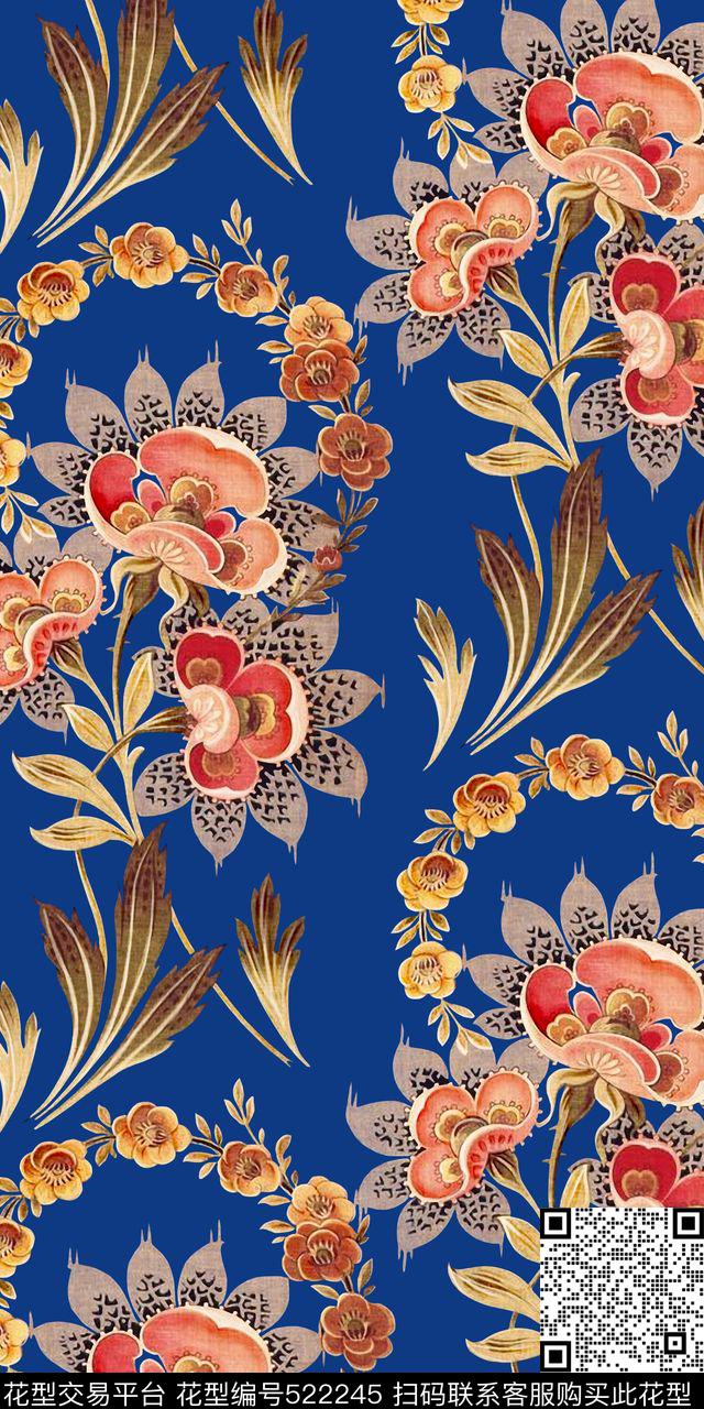 民族传统牡丹手绘数码印花华亿平台下载（图片编号: 522245） - 瓦栏（Walan）