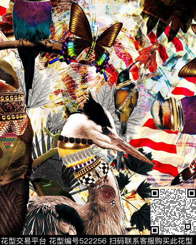 时尚异域鸟数码印花华亿平台下载（图片编号: 522256） - 瓦栏（Walan）