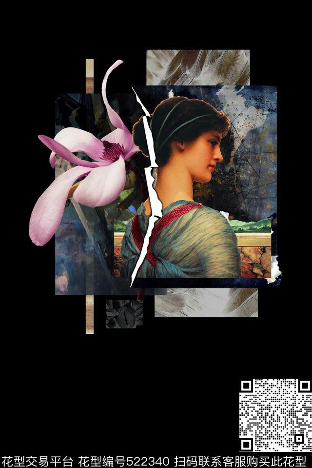 花卉流行时尚人物数码印花华亿平台下载（图片编号: 522340） - 瓦栏（Walan）