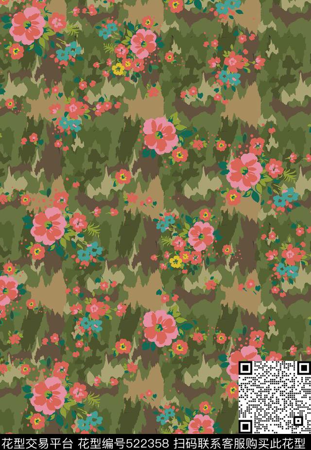 迷彩花朵迷彩底纹传统印花华亿平台下载（图片编号: 522358） - 瓦栏（Walan）