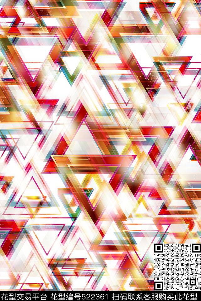 抽象炫彩三角形数码印花华亿平台下载（图片编号: 522361） - 瓦栏（Walan）