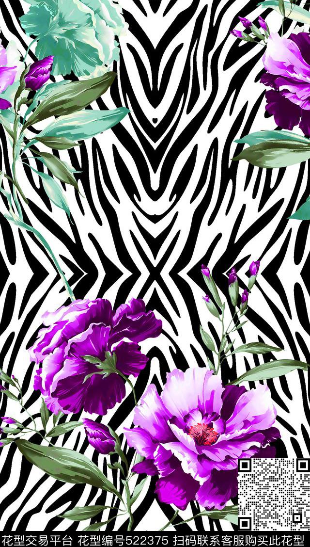 欧美时尚花卉数码印花华亿平台下载（图片编号: 522375） - 瓦栏（Walan）