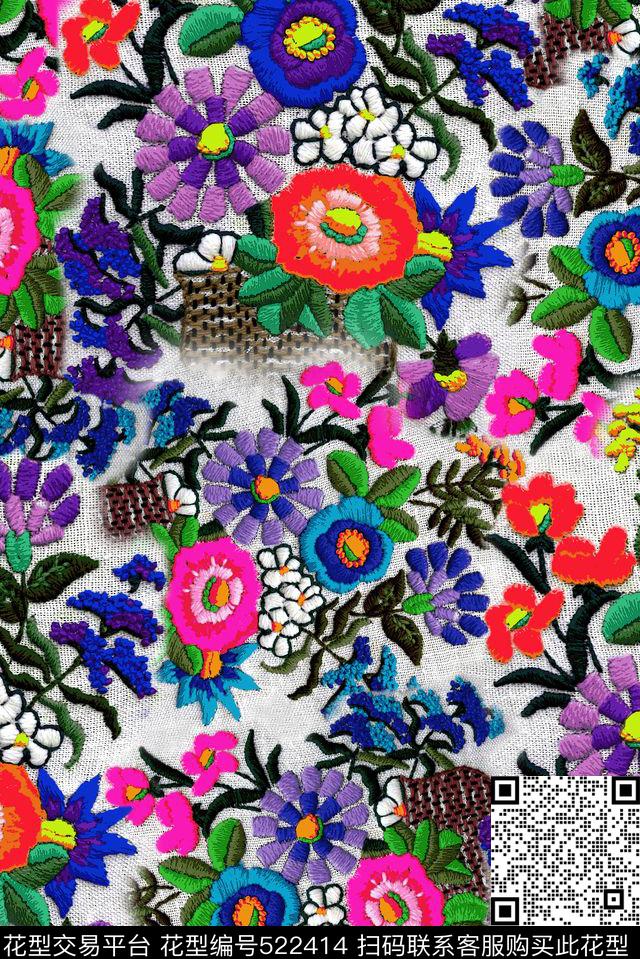 多彩花卉花朵数码印花华亿平台下载（图片编号: 522414） - 瓦栏（Walan）