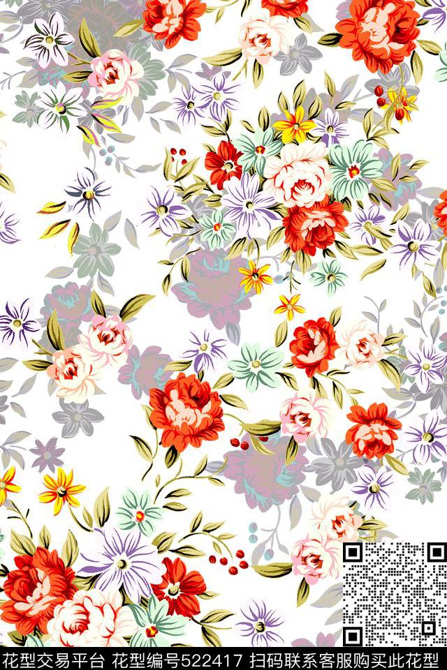 清新浪漫L.D~花卉传统印花华亿平台下载（图片编号: 522417） - 瓦栏（Walan）