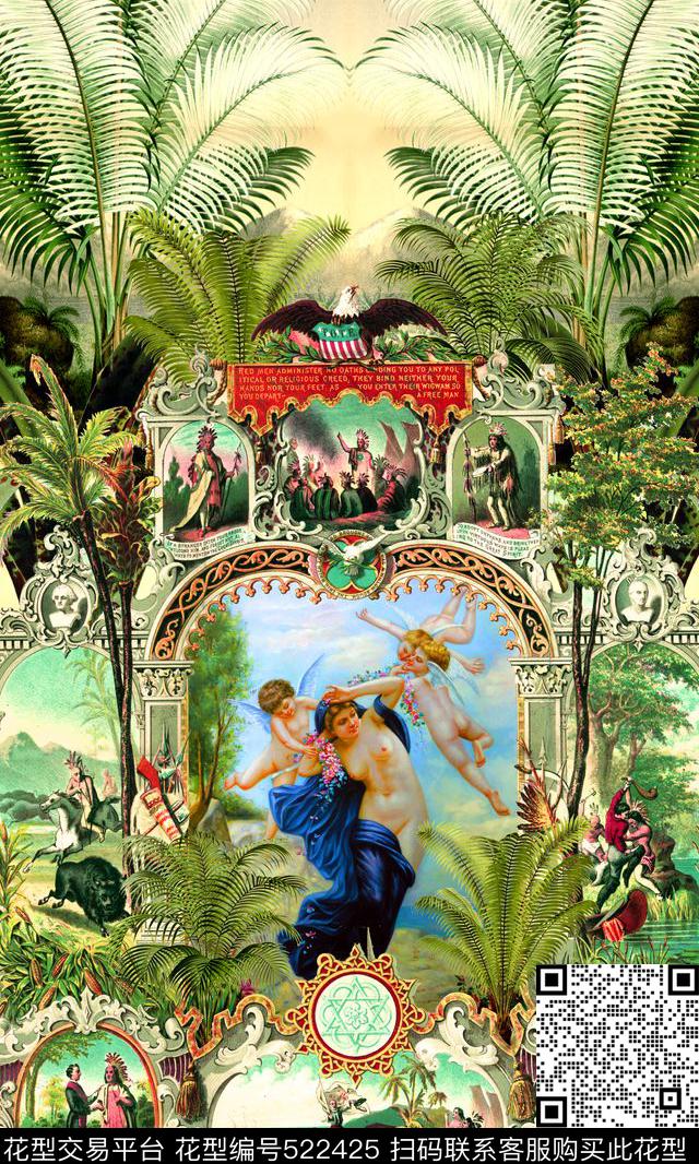 人物时尚棕榈树数码印花华亿平台下载（图片编号: 522425） - 瓦栏（Walan）