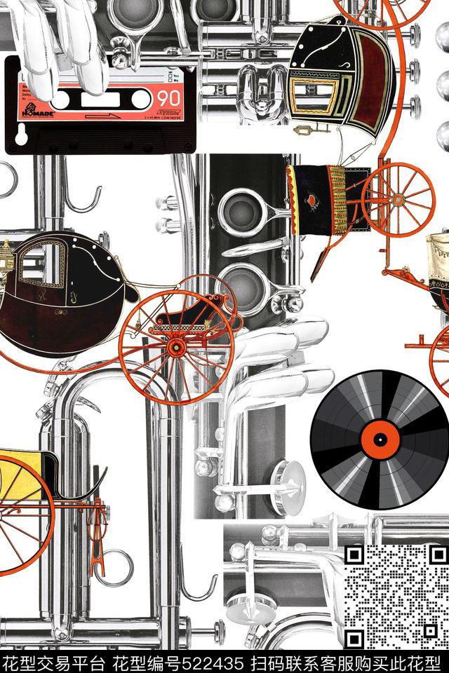 时尚萨克斯磁带数码印花华亿平台下载（图片编号: 522435） - 瓦栏（Walan）