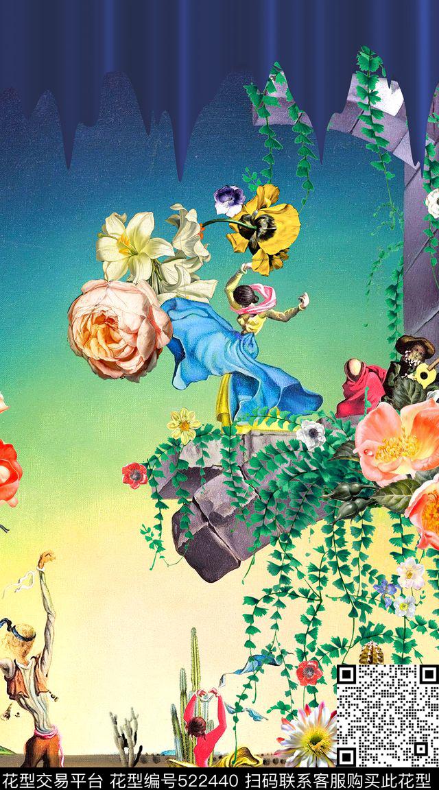 时尚花卉仙人掌数码印花华亿平台下载（图片编号: 522440） - 瓦栏（Walan）