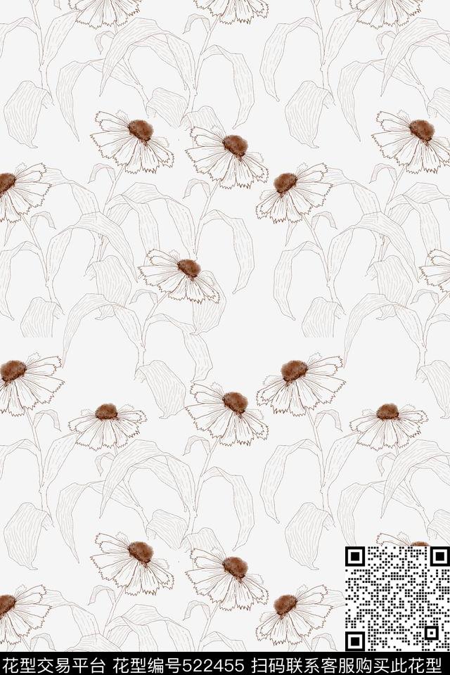 花卉清新手绘传统印花华亿平台下载（图片编号: 522455） - 瓦栏（Walan）