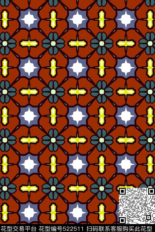 瓷砖艺术复古风潮格纹传统印花华亿平台下载（图片编号: 522511） - 瓦栏（Walan）