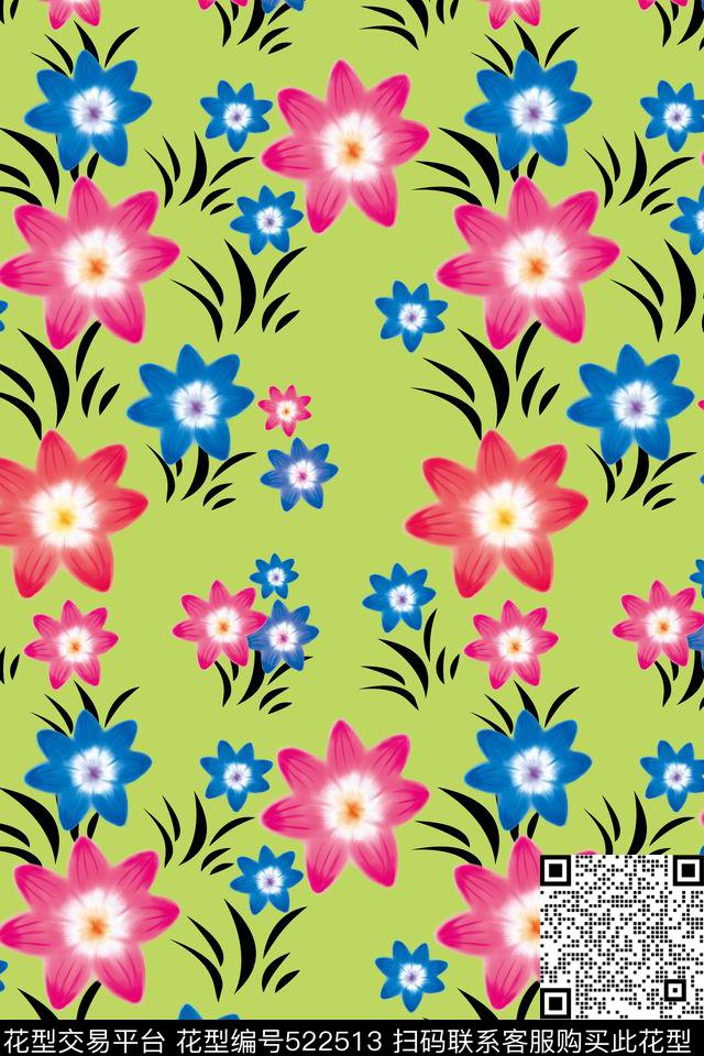 花卉经典手绘传统印花华亿平台下载（图片编号: 522513） - 瓦栏（Walan）