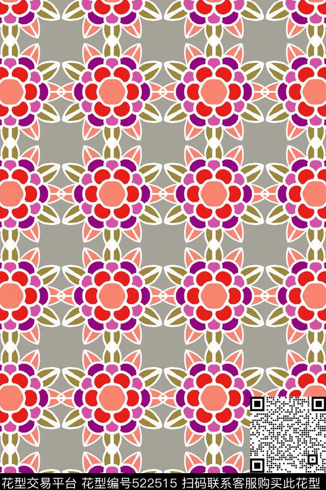 复古风潮花卉简笔花朵传统印花华亿平台下载（图片编号: 522515） - 瓦栏（Walan）