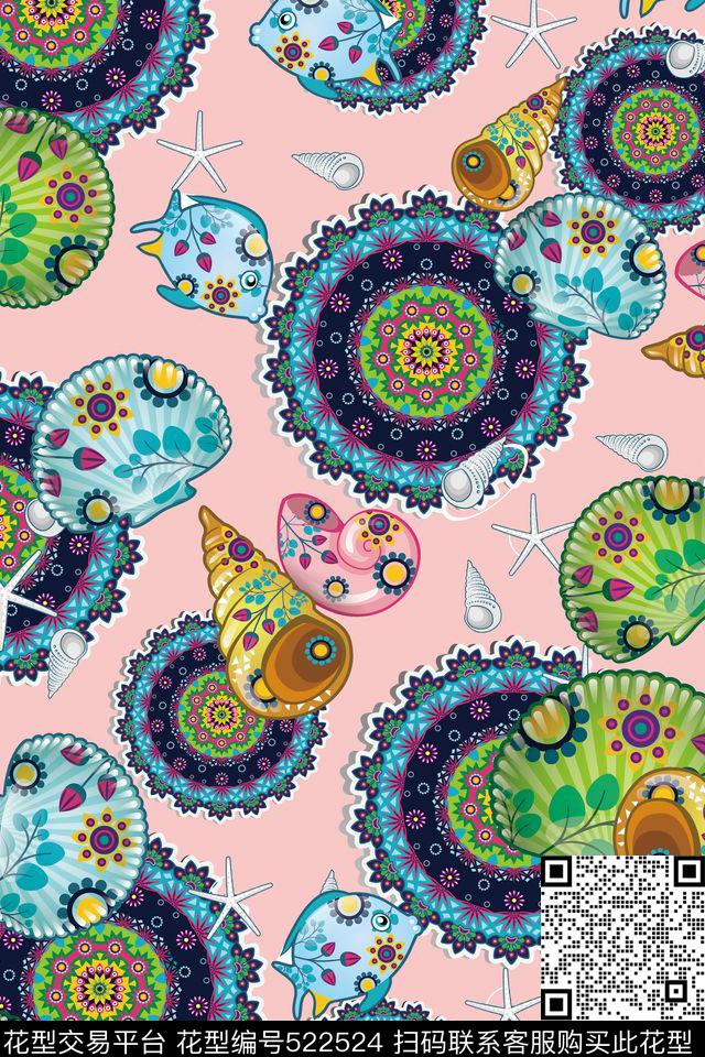女装潮流时尚大牌手绘矢量海鲜数码印花华亿平台下载（图片编号: 522524） - 瓦栏（Walan）
